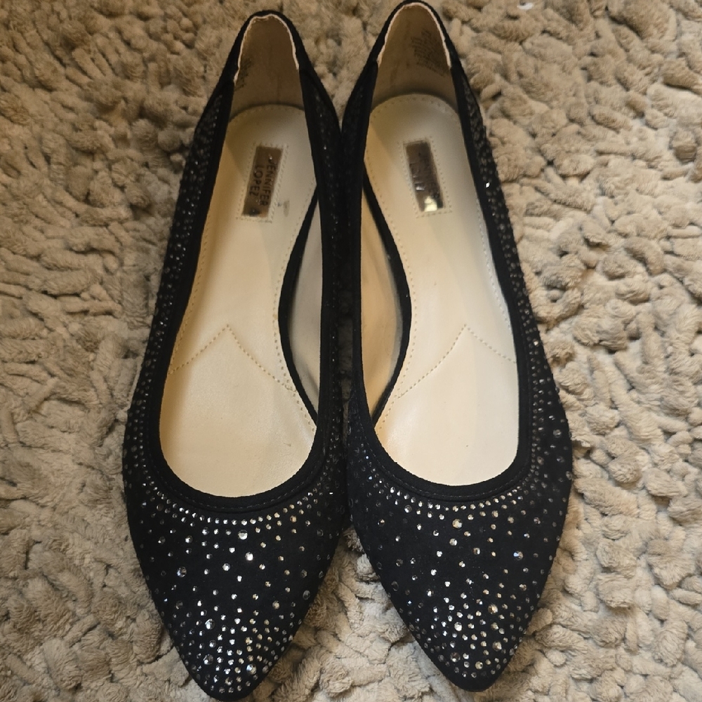 Jennifer Lopez Womens Size‎ 10 Black Studded Flat Shoes